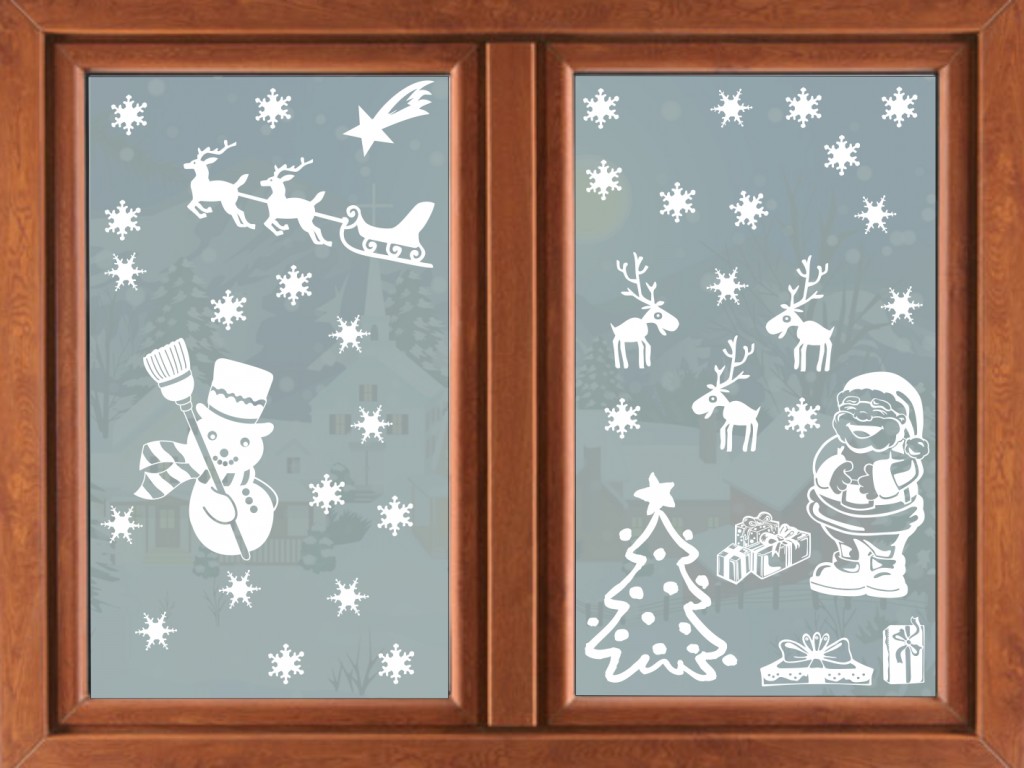 PokojovaDekorace.cz, Vánoční dekorace, Vánoční samolepky na okno-01, bílá, 73x96cm