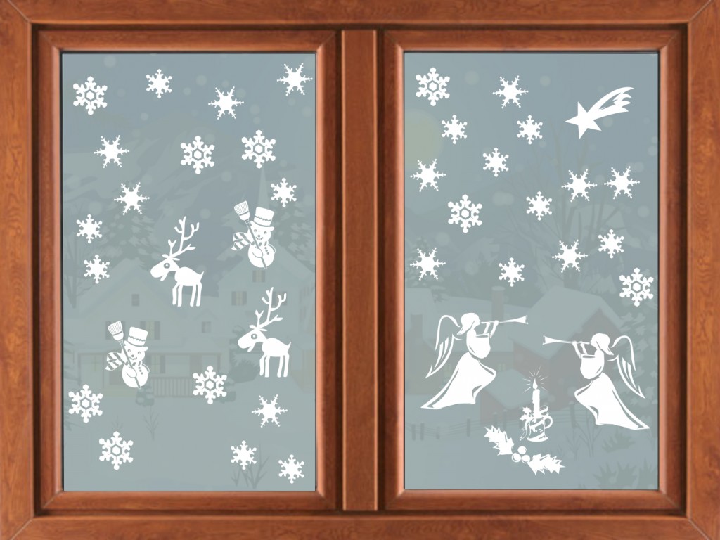 PokojovaDekorace.cz, Vánoční dekorace, Vánoční samolepky na okno-03, bílá, 55x96cm