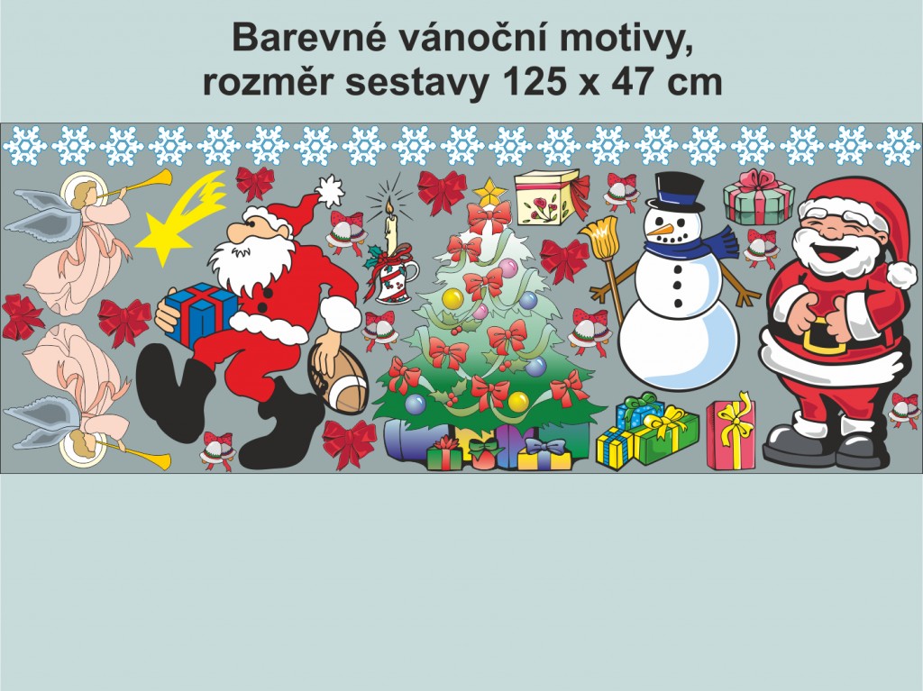 PokojovaDekorace.cz, Vánoční dekorace, Vánoční samolepky na okno-07, barevná, 125x47cm